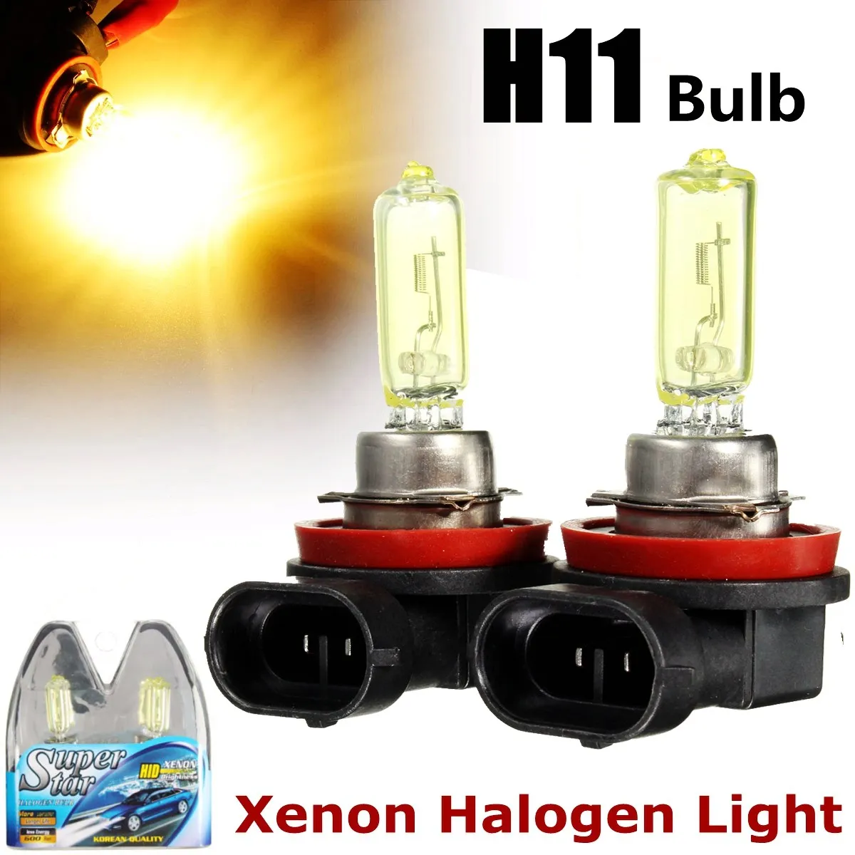 Pair H11 Brightness Class Lights Bulbs Golden Yellow 1200LM For Honda