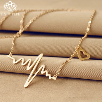 

Jessiepepe Necklace Love Shaped Heartbeat Lockbone Chain Heart Pendant Necklace Female Retro Necklace Jewelry#N8008