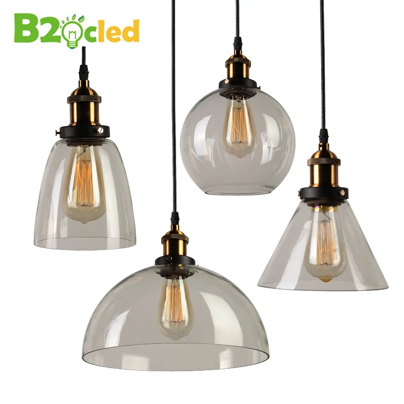 Modern creative New Vintage Clear Glass Pendant Lights Copper Hanging Lamps for Bar restaurant retractable wall