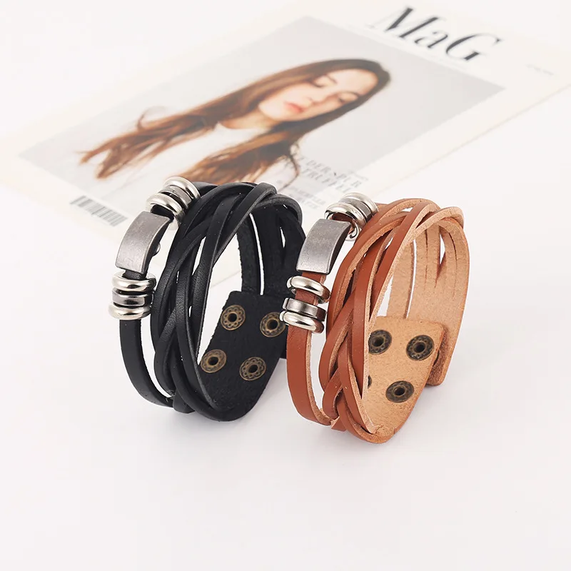 

2019 New Simple Leather Bracelet Men Jewelry Fashion Wrap Bracelets Male Bijoux Femme Wristband Punk Style Black Brown Unisex
