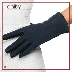 REALBY для женщин толстые перчатки зима Luvas de inverno Guantes Mujer Формальные Прихватки для мангала замшевые варежки элегантные теплые и мягкие Gants Femme