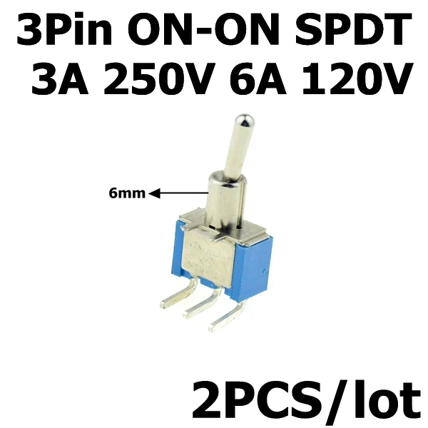 2 шт. Мини тумблер 3 положения 2 положения вкл. Выкл. Вкл. DPDT самоблокирующиеся тумблеры KNX 6A 125 В водонепроницаемая крышка - Цвет: 6mm Hole Blue 102C3