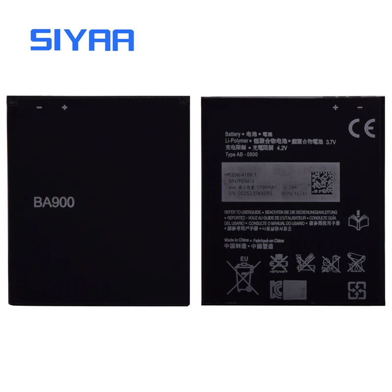 SIYAA Мобильный телефон батарея BA900 для Sony Xperia GX TX LT29i SO 04D S36H ST26I AB 0500 1700 мА/ч литий