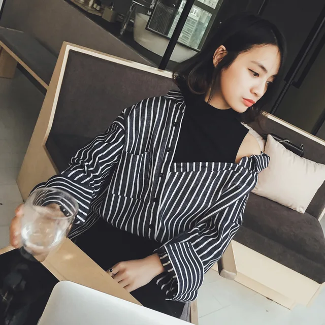 Spring Korean Ulzzang Fake Two Pieces Long Sleeve Women