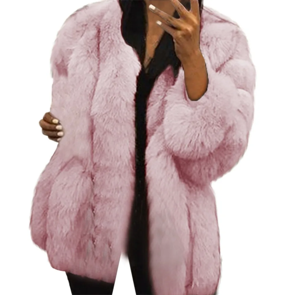 Зимнее Модное Новое Женское зимнее теплое сексуальное пальто из искусственного меха с длинным рукавом Горячая Распродажа размера плюс S-4XL шерстяная однотонная верхняя одежда