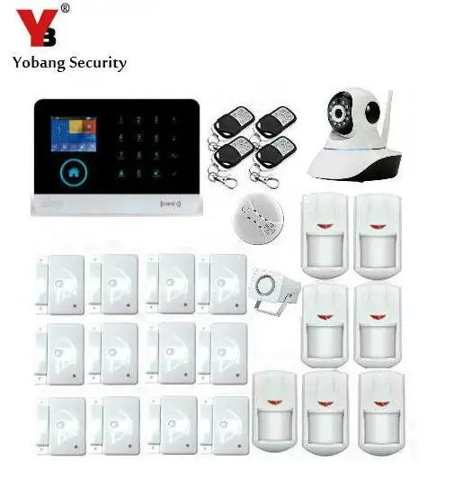 Yobang Security IOS Android APP Smart Voice Burglar WIFI GSM GPRS Alarm System HD IP Camera Montoring Smoke/Motion Detect Alarm