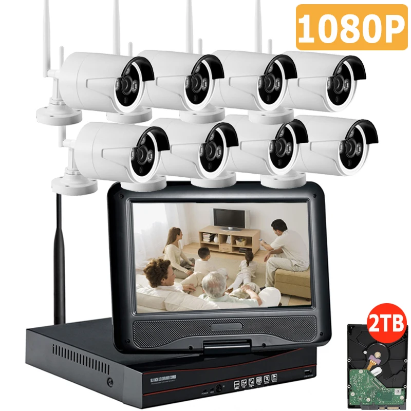 Full HD 8CH NVR 1080 P Беспроводной комплект системы видеонаблюдения 2.0MP Открытый IP Камера