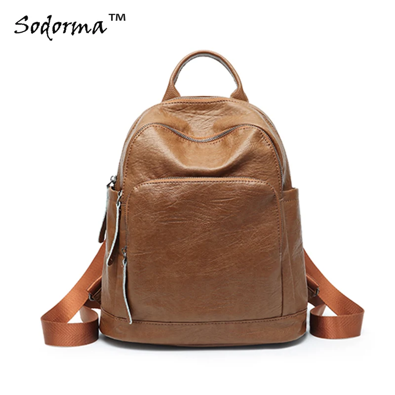 

Black Brown solid colors winter fashion microfibre synthetic leather women's backpack PU leather rucksack zipper closure