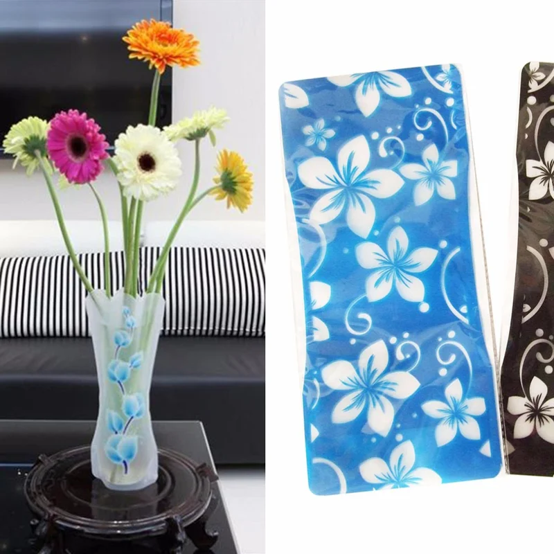 

Creative Foldable Vase Random Color Pattern PVC Unbreakable Environmentally Reusable Vase Flower Home Party Wedding Decoration