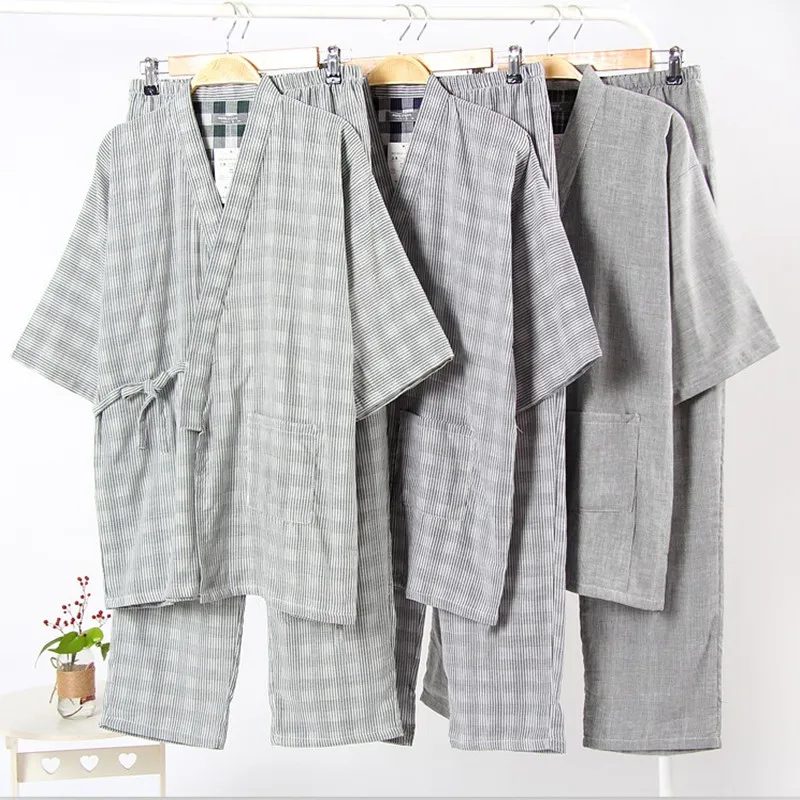 Kimono Pajamas For Men Combed cotton linen home service Pyjamas Men ...