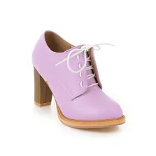 PQECFS/большие размеры 32-48; высокое качество; коллекция года; сезон весна-осень; Модные Женские однотонные Туфли-оксфорды на высоком каблуке со шнуровкой; 3 цвета