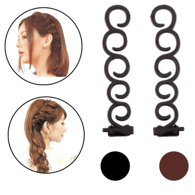 

2 pcs Flower Magic Hair Clip Stylist Queue Twist Plait DIY Hairstyle Styling Accessories Brown French Elegance Hair Braider