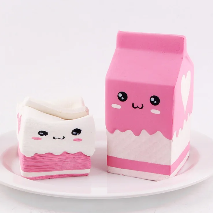 Squishy молочная коробка медленный рост милые успокаивающий, для сжимания анти-stres Squishes PU игрушки Дети подарок белый и розовый два цвета