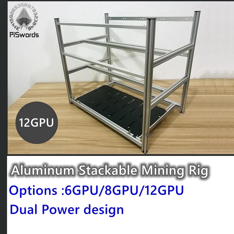 Stackable Aluminum Open Air AI Host Miner Mining Case ETH Frame Rig For 6/8/12 GPU Bitcon Bitcoin Litecoin Unassembled Ethereum