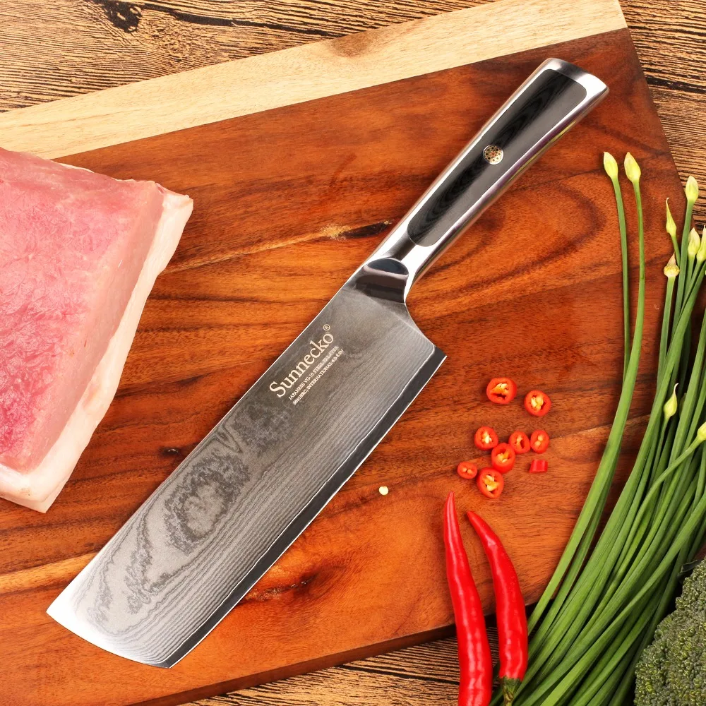 

SUNNECKO 7" inch Cleaver Kitchen Chef Knives Japanese 73 Layers Damascus VG10 Steel Cutting Tools 60HRC Sharp Blade G10 Handle