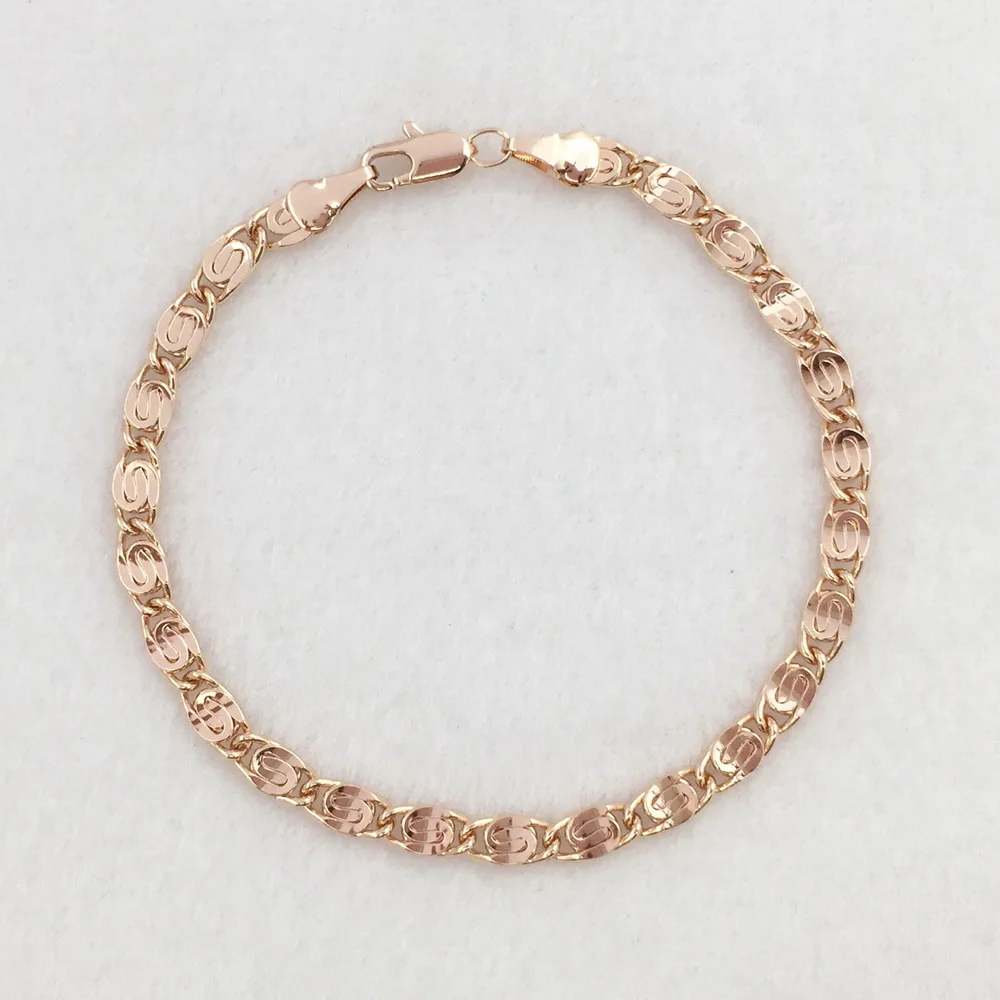 4.3mm 585 Rose Gold Bracelet 19cm Long Link Chain Bracelet Men Women