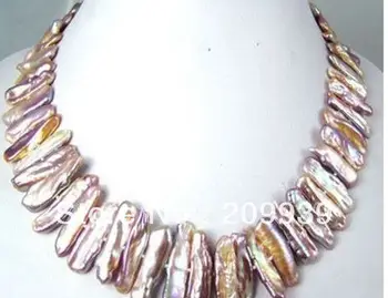 

wan 002806 Fashion 18" Purple Biwa Pearl Necklace