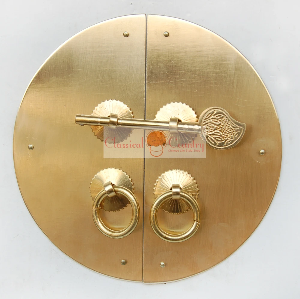 16CM Door Knocker Latch Brass Hardware Face Plate Pull Handle Ring Knob