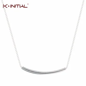1Pcs 925 Sterling Silver Chic Curved Bar Pendant Chain Necklaces Square Necklaces for Men/Women Statement Jewelry Lover