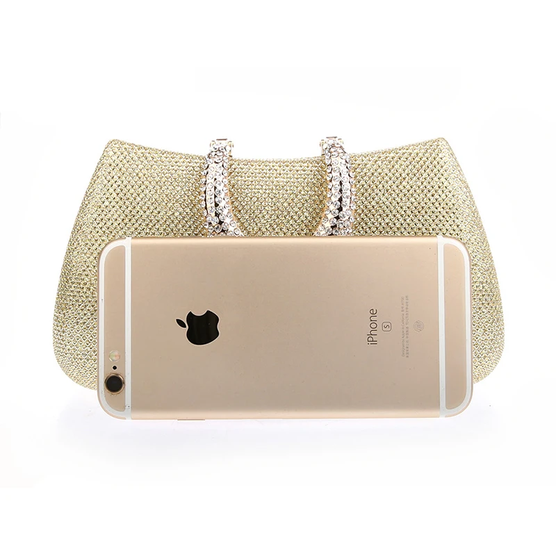 Luxy Moon Gold Shiny Clutch Size Compared to iPhone
