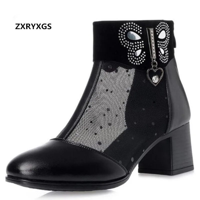 

Mesh Rhinestone Genuine Leather Shoes Women Summer Sandals 2018 Summer Ankle Boots Women Shoes Sandals Fashion Shoes Plus Size