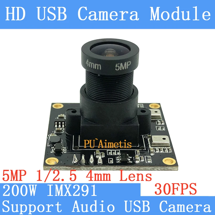 PU`Aimetis SONY IMX291 star level 30FPS USB camera module 5MP 4mm Lens 1920*1080P Surveillance camera Support audio Linux UVC 