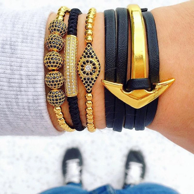 Mcllroy Macrame Braiding Bracelets Jewelry bracelet homme Micro CZ Paved Curved Tubes Bangls for Women Simple Bend Bar Bracelets