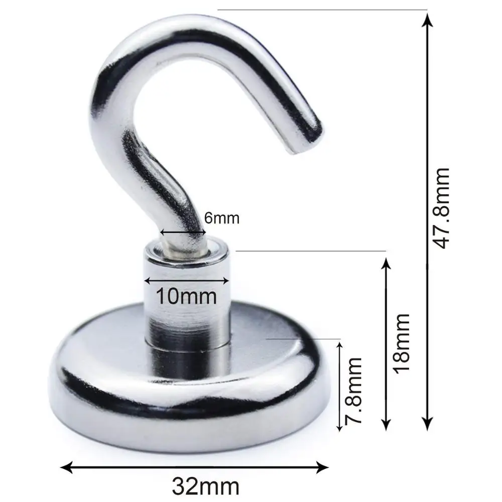 Сверхмощный магнитный крюк, сильный Неодимовый Крюк-магнит для дома, кухни, рабочего места и т. д., D32mm удерживает до 80 фунтов, упаковка из 6