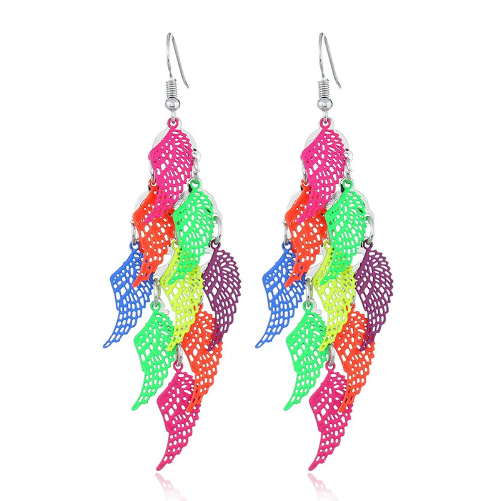 

Fashion New Multilayer Wing Life Tree Mapel Leaf Geometric Round Oval Heart Pendant Earrings Women Metal Hollow Long Earrings