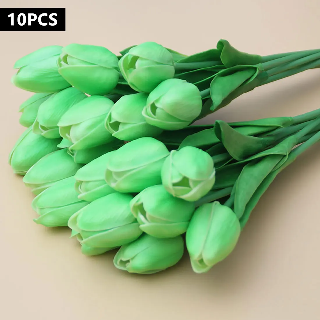 10 шт./лот, ПУ мини тюльпан, настоящий свадебный букет, искусственные шелковые цветы для украшения дома, вечерние - Цвет: Зеленый