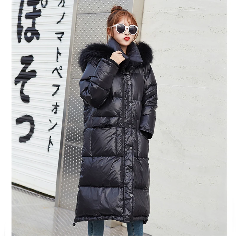 

big fur collar 2019 new winter down jacket women's long thicking clotning women down coat fashion slim female outerwear black