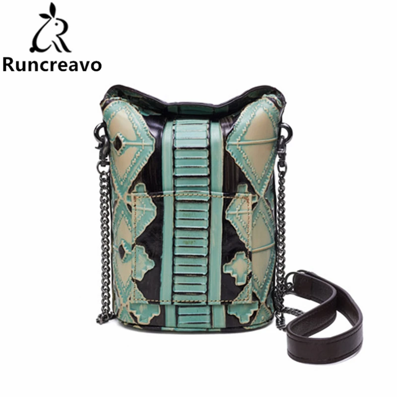 

2018 Pattern Genuine Leather Ma'am Packet Bucket Package Head Layer Cowhide Single Messenger Woman Mobile Phone Package