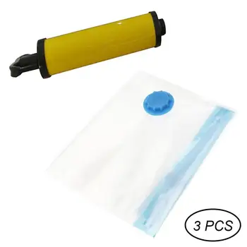 

3pcs Vacuum Storage Bags with Manual Air Pump Reusable Space Saver Packing Sacks Rolling Compression for Clothes Beddings