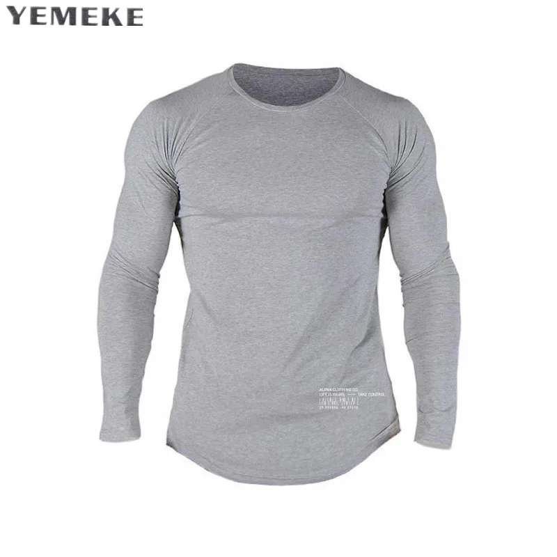 Yemeke ماركة الرجال القمصان ضغط طبقة قاعدة لياقة قميص رياضي قميصا طويل الأكمام التمويه homme القمم