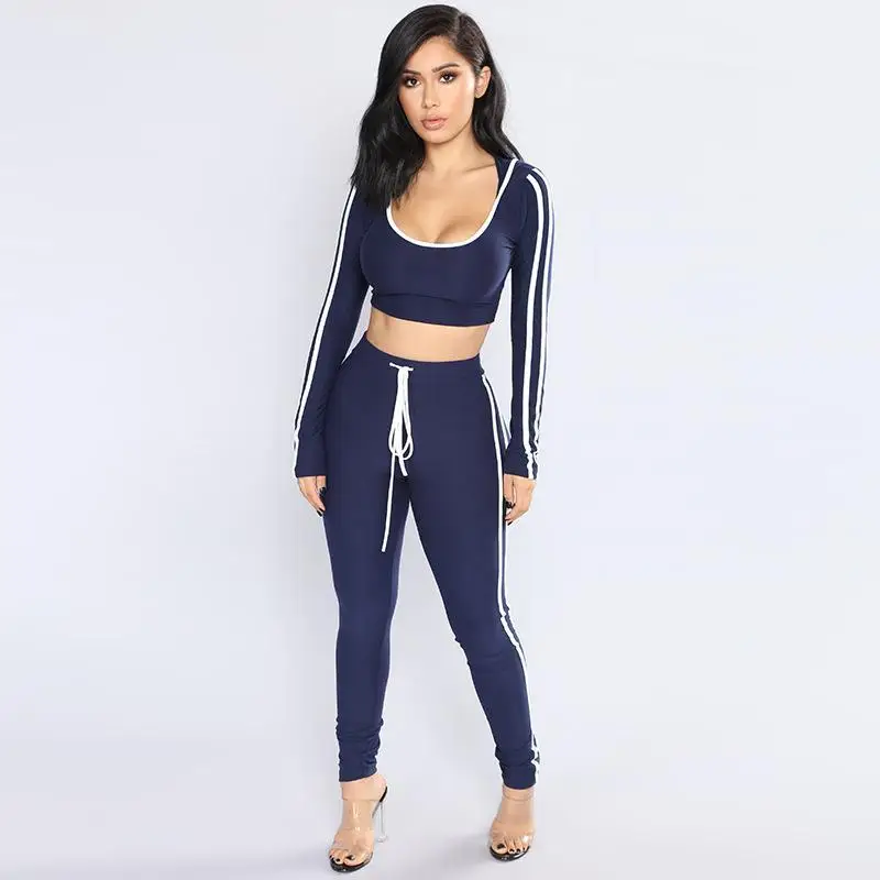 Woman Leisure Women Fashion Casual Sports Bodysuit Bodycon Crop Toy Cotton Striped Two-piece Suit Women's Sets