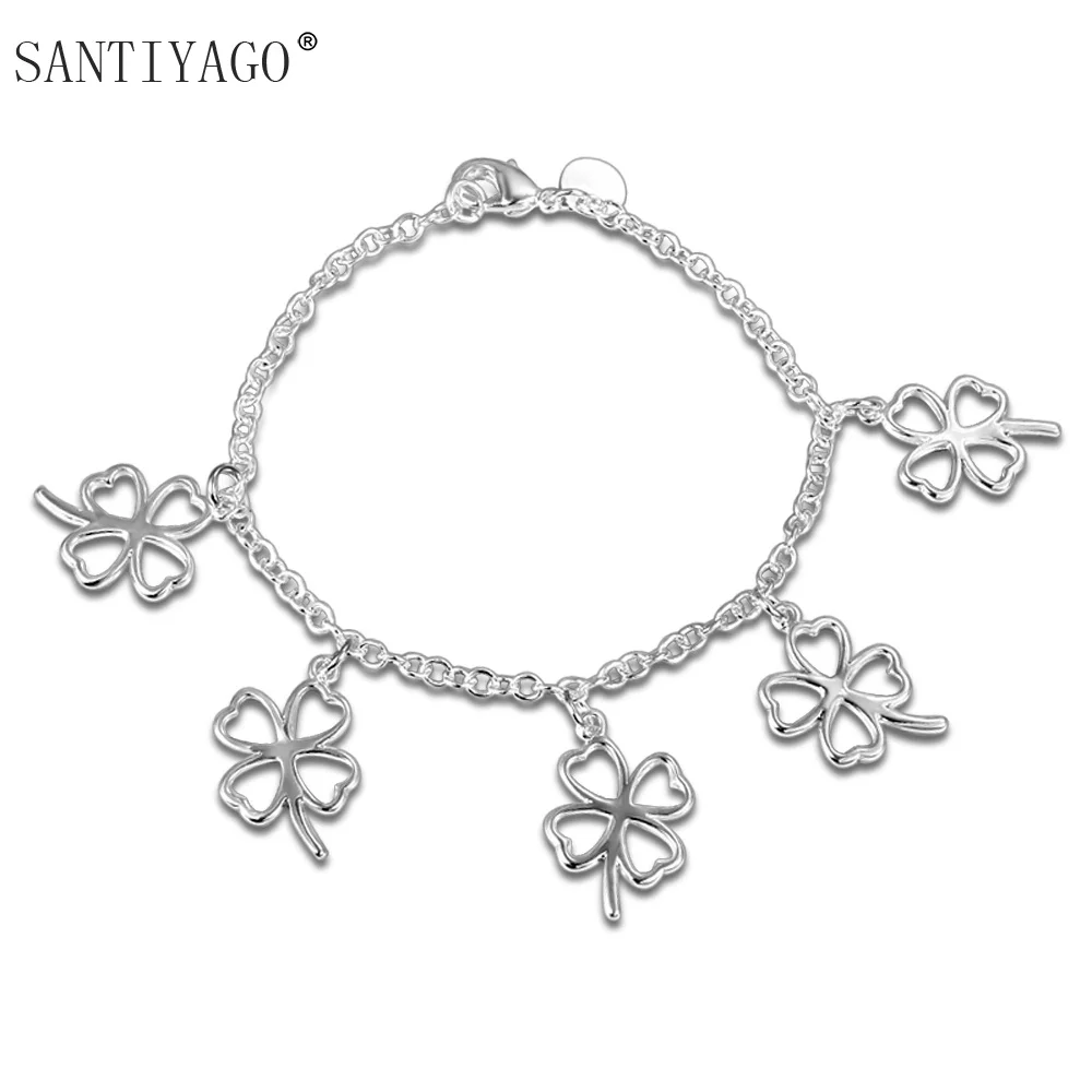 SANTIYAGO new arrive fashion Chain & Link Bracelets Silver Four Clover Leaf Charm Bracelets