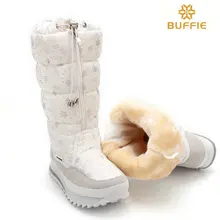 2016 nouveaux hiver haute femmes bottes en peluche chaud dame chaussures plus la taille 35 à 42 facile porter zipper up fille blanc couleur fleur de neige bottes