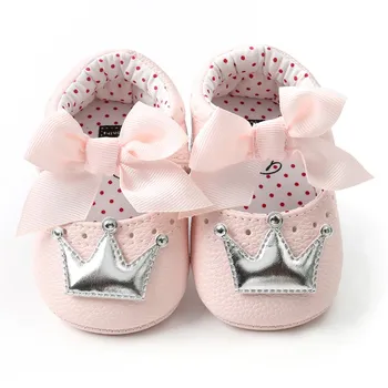 

Hot Sale Baby Girl PU Leather Shoes Kid Moccasins First Walkers Crown Bow Soft Soled Non-slip Footwear Crib Shoes