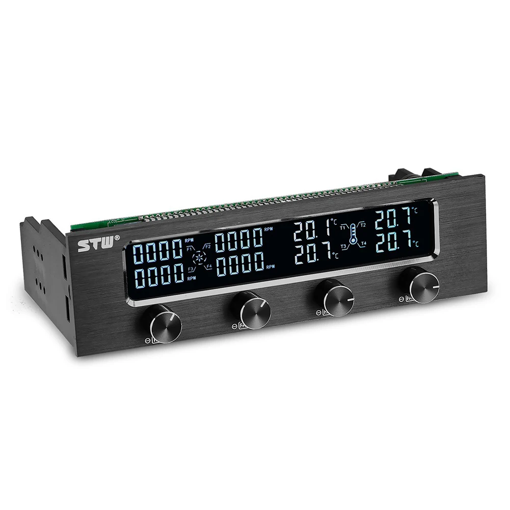 Online STW Pc 5,25 pulgadas Drive Bay Full Brushed aluminio 4 canal PWM ventilador controlador con pantalla LCD