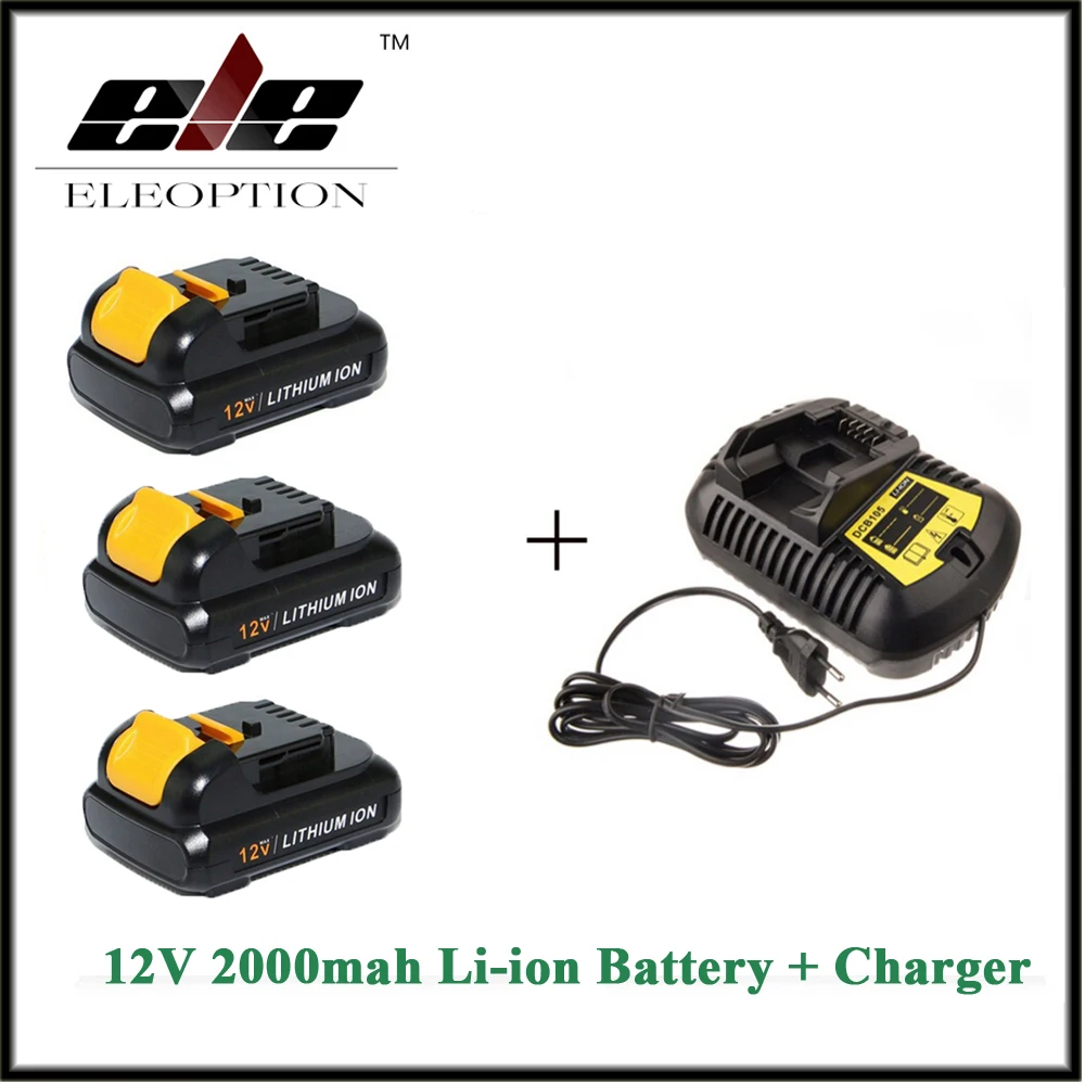 

3 PCS 12V 2.0Ah 2000mah MAX Li-ion Eleoption power tool Battery For DCB120 DCD710 DCF813 DCF815 DCF610 And charger