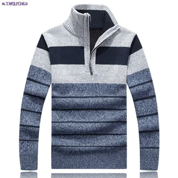 

Good quality 2018 New mens long sleeve turtleneck knitted coats casual mens striped knitted thick sweaters fashion mens clothing