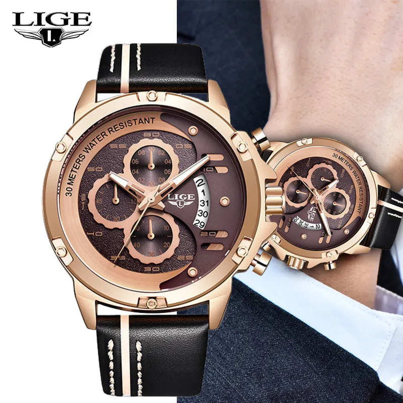 

2019 LIGE Mens Watches Top Brand Luxury Men's Fashion Sport Watch Men Casual Leather Quartz Waterproof Clock Relogio Masculino