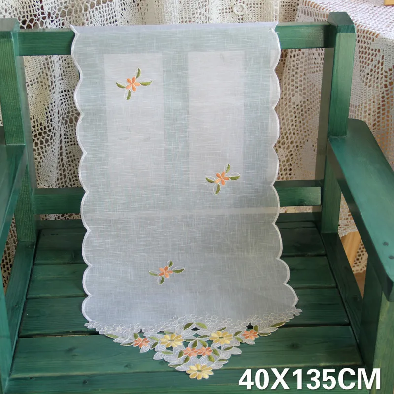 

Pastoral White Tulle Lace Floral Embroidery Table Runner Hollow Exquisite Rectangular Tablecloth Christmas Wedding Cover Towel