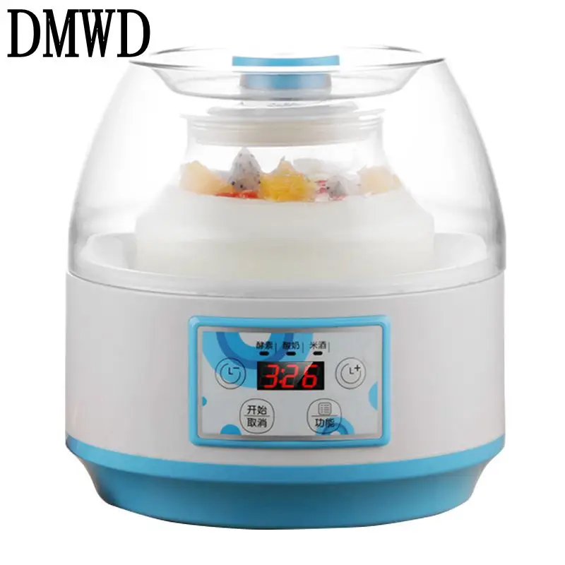 DMWD Electric Yogurt Maker Multifunction Natto Leben Fermenter Automatic Rice Wine Fruit Enzyme Machine 2L Yoghurt Glass Liner