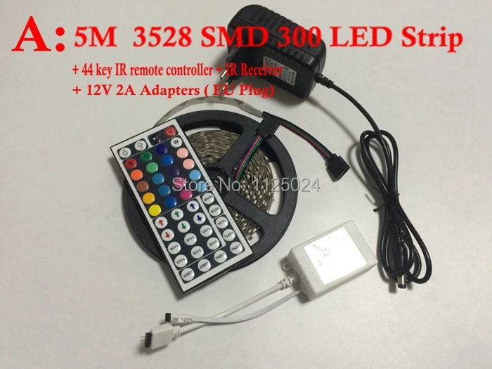 RGB Светодиодная лента 5 м 300Led 3528 SMD 44 Клавиша ИК пульт дистанционного управления 12В