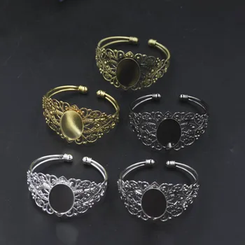

Quality 18x25mm Bronze Brushed Metal Bangle Base Vintage Flower Bracelet Bezel Setting Blank Findings Tray For Cabochon Cameo