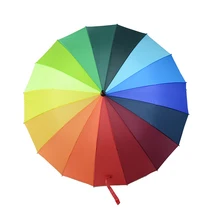 16 Bone Радужный зонтик с длинной ручкой, ветрозащитный водонепроницаемый зонтик от дождя, Модный Цветной женский деловой Зонт с защитой от УФ