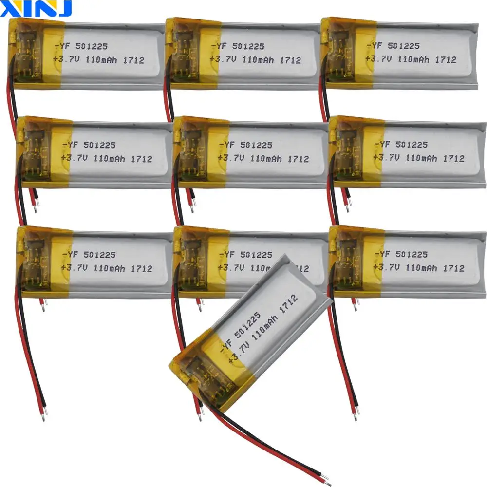 

XINJ 10pcs 3.7V 110mAh Polymer Li Battery 501225 For Music Payer Headphones Earphone Bluetooth Speaker Smart Watch Car Camera