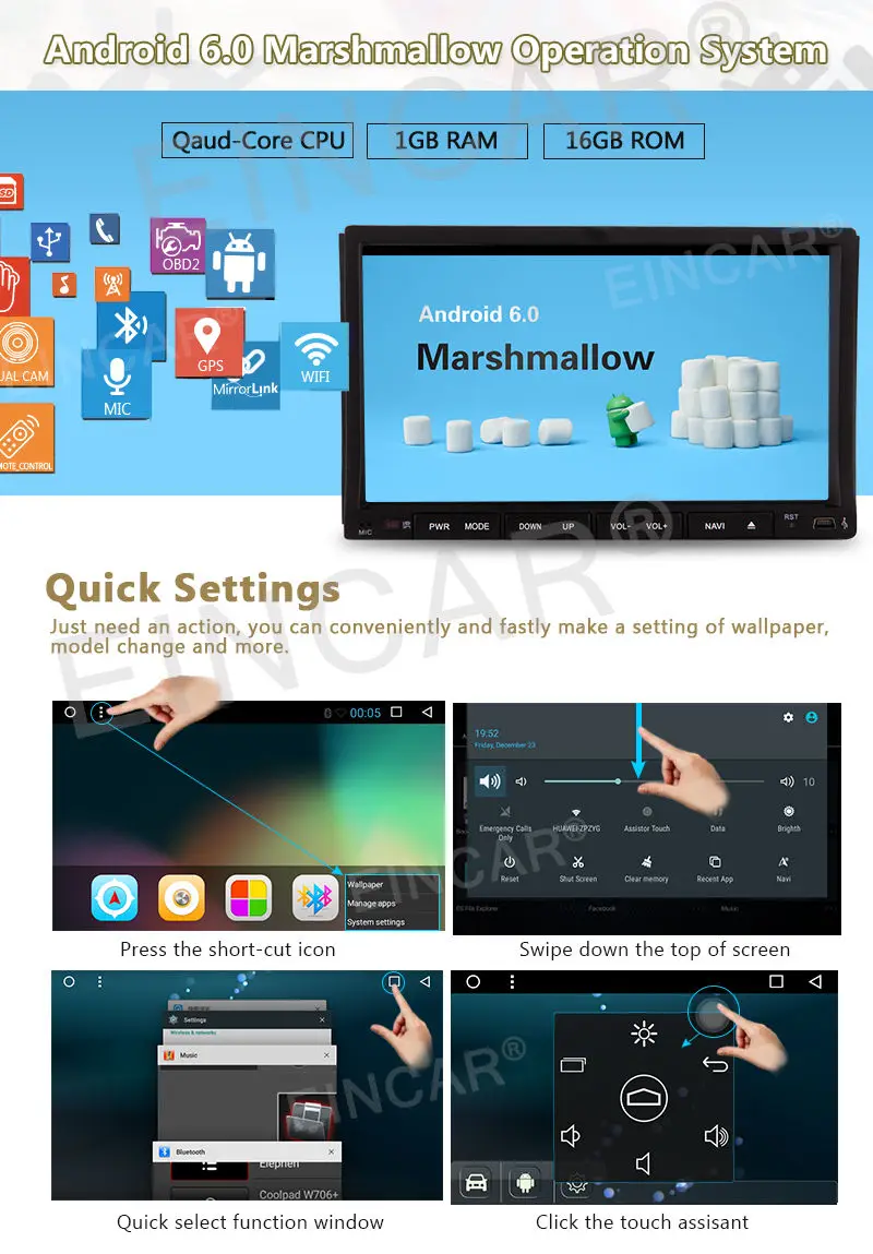 Best Android 6.0 7" Double 2DIN Car Radio CD DVD Player GPS WIFI 4G Bluetooth Mirror 1