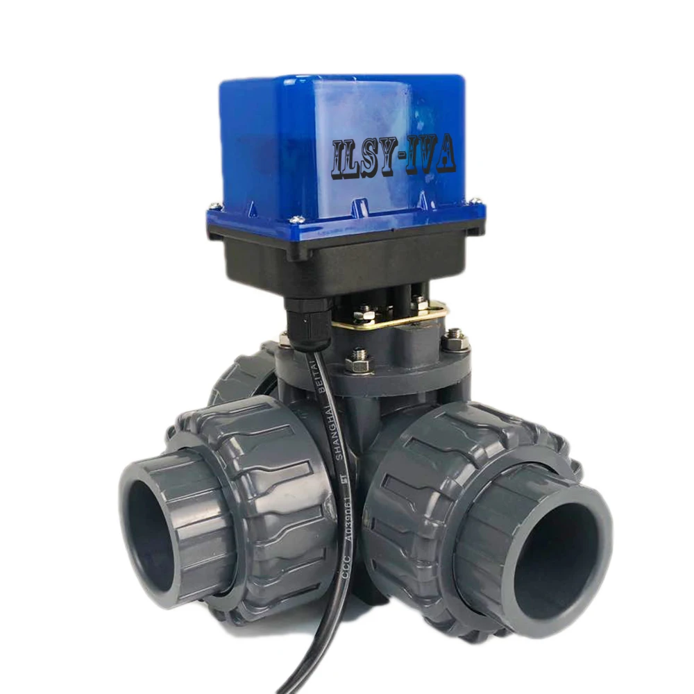 

New 3 Way Pvc Electric Ball Valve,AC220V DN15,DN20,DN25 Clamp Type Plastic Automated Ball Valve